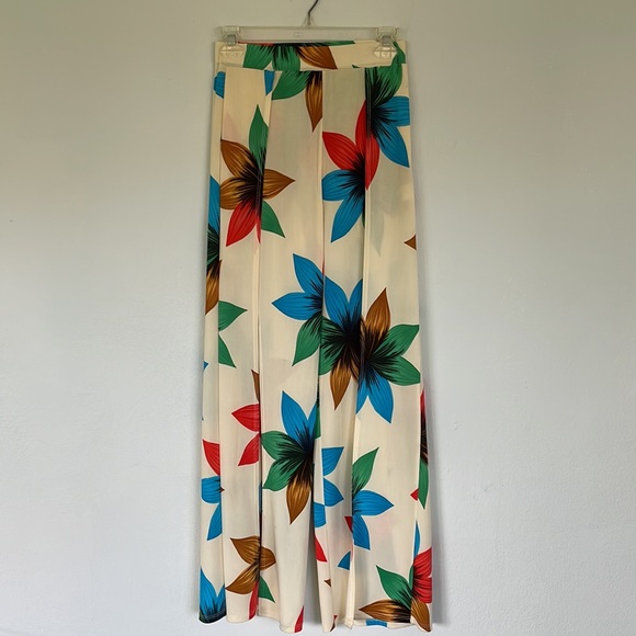 A3 Design cream tropical floral print split front high waist pants size small - Picture 2 of 10